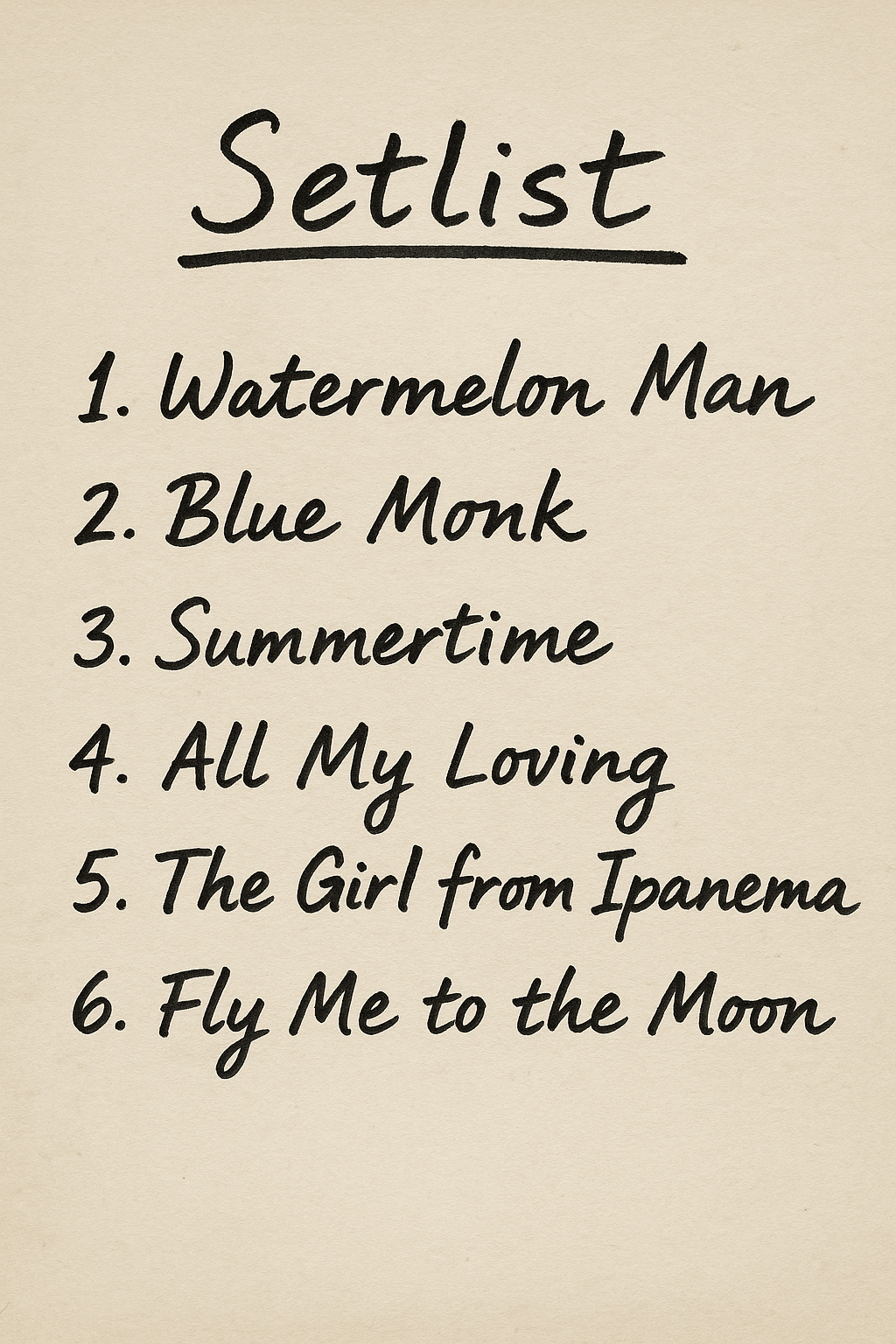 Jazz setlist by Steve featuring classic standards